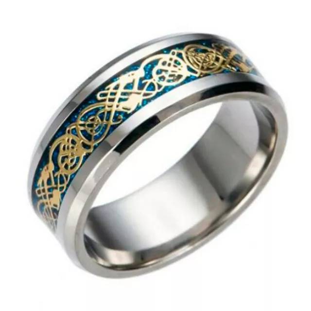 8mm Blue Gold Stainless Steel Mens Womens Celtic Band Silver Wedding Ring H - Z3