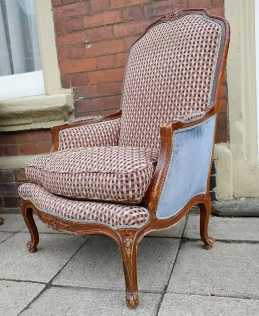 Vintage FRENCH Louis Shabby Chic Large OPEN ARM Throne Carved Armchair Chair