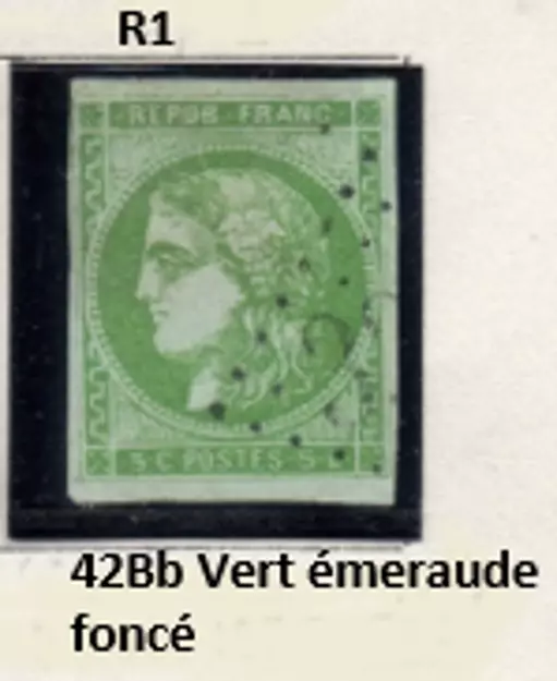 FRANCE ! Timbre CERES de BORDEAUX  de 1870 n°42Bb Vert Emeraude Foncé