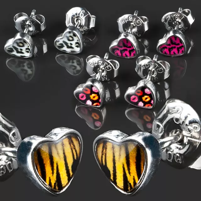 1 Par Oreja Enchufe Corazones Leo Tiger Acero Inox Pendiente Corazón Regalo WS12