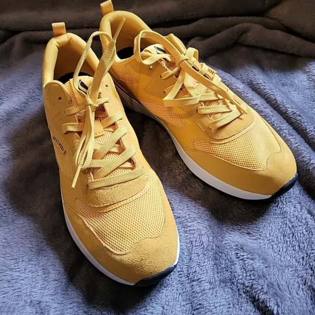 Skechers New Men's Suede Yellow Memory Foam Trainers Shoes Uk 8