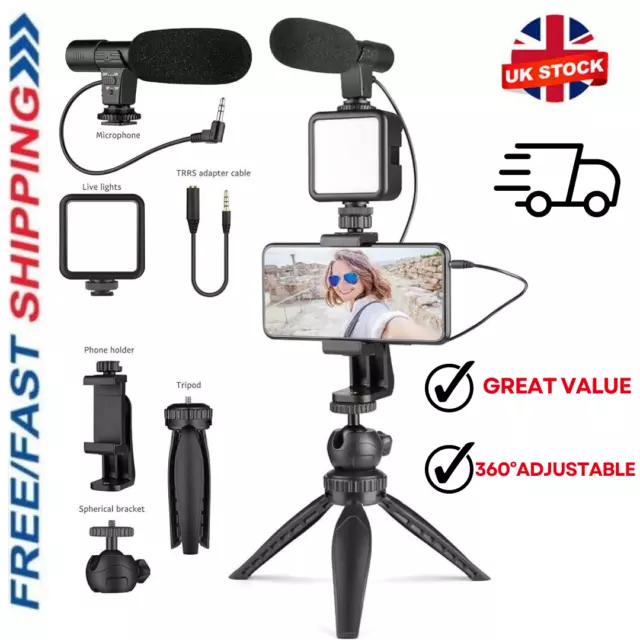 Smartphone Camera Video Kit, Microphone Vlogging kit with LED Light