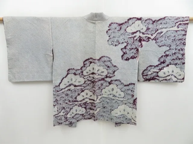 3218T06z480  Japanese Kimono Silk SHIBORI HAORI Pine Dull sea blue