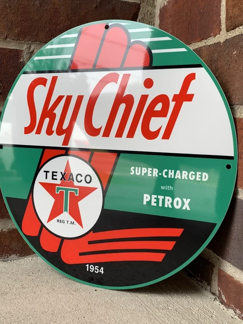 12in Texaco Sky Chief Gasoline Gas Vintage Style Heavy Steel Metal Sign