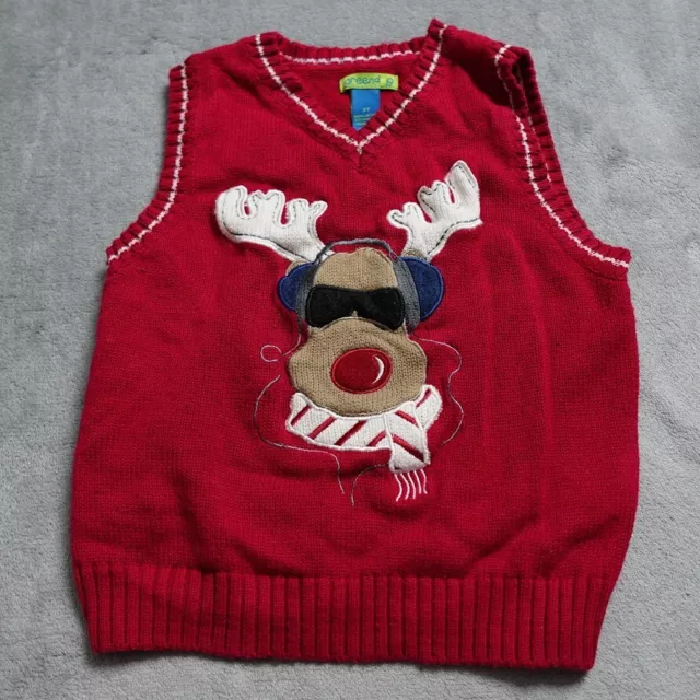 Greendog Ugly Christmas Sweater Boy's Size 3T Red Sleeveless Knit Pullover