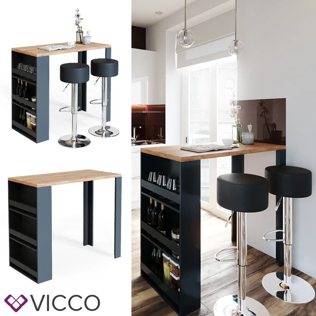 Tavolo Da Bar NADEUSAK Girevole 360° – 138x39x102 Cm, Con Ante E Ripiani, Isola Cucina Bianco/Nero