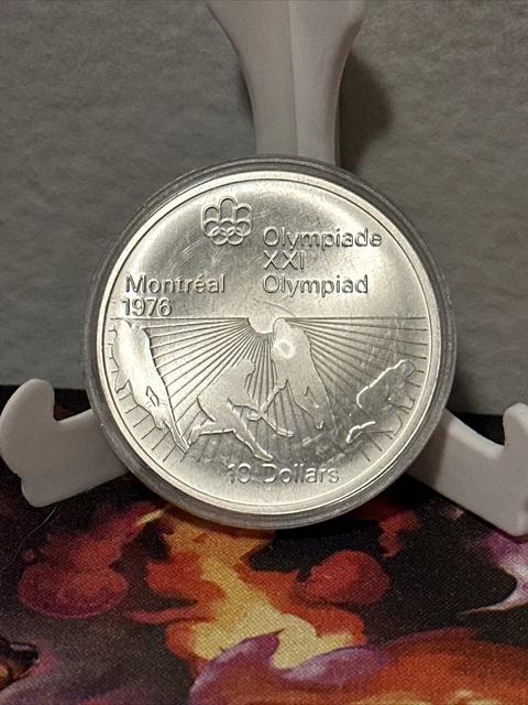 1976 CANADA Queen Elizabeth II Olympics Montreal HOCKEY Silver $10 Coin Rare