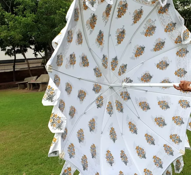 Indian Hand Block Flora Printed Big Garden Decorate Outdoor Parasol Umbrella 80"