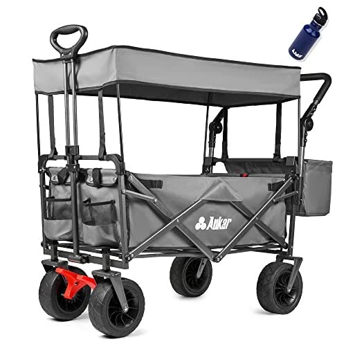 Collapsible Canopy Wagon - Heavy Duty Utility Outdoor Foldable Garden Cart -