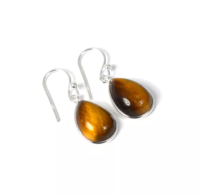 925 Solid Sterling Silver Tiger's Eye Hook Earring