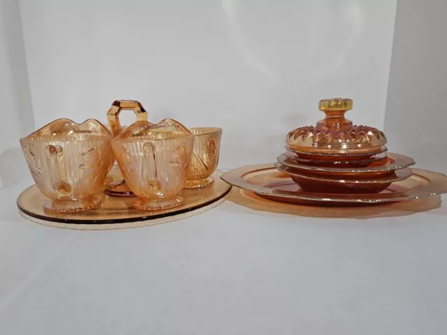 Lot Of 12 Vintage Jeanette Iris & Herringbone Carnival Marigold iridescent Glass