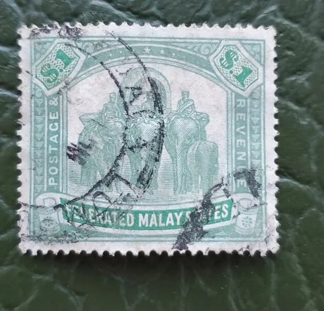 Malaya. Federated Malay States. 1926. $1 Elephant. Green. Used.