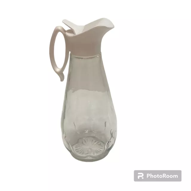Vintage 9” Log Cabin Glass Syrup Dispenser Pitcher