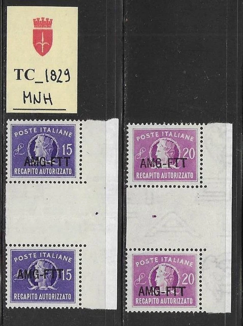TC_1829. TRIESTE FTT. Gutter pairs of 1949 "REC. AUTORIZZATO" cplt. set. MNH