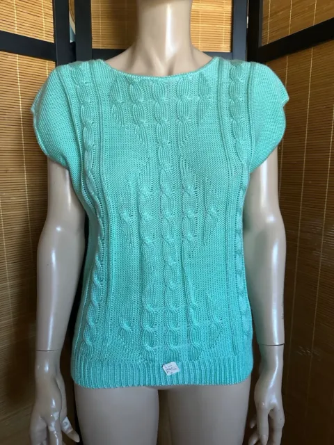 Vtg 80’s NWT Cristin Stevens Mint Green Knit Sleeveless Sweater Wide Shoulder M