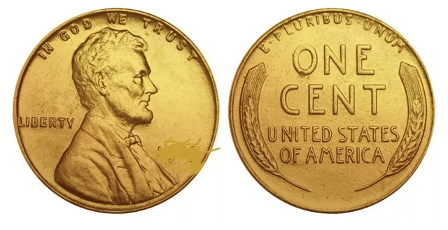 1930’s 24K GOLD PLATED Lincoln WHEAT Penny US Coins Lincoln Cent Penny Ears 2