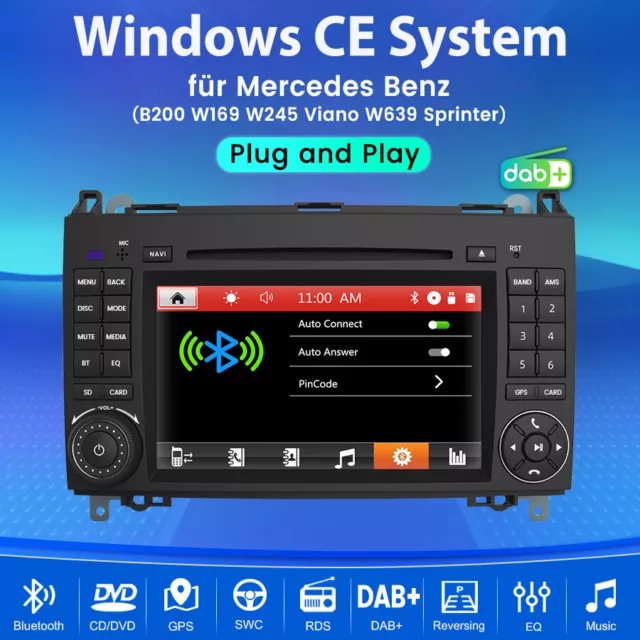 Radio de coche DVD DAB GPS Navegador Bluetooth para Mercedes-Benz Clase A/B Sprinter Vito 2