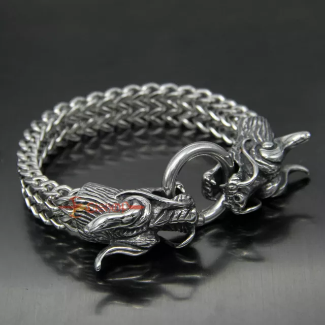 Mens Stainless Steel Dragon Link Franco Mesh Curb Chain Bracelet Masculine Biker 3