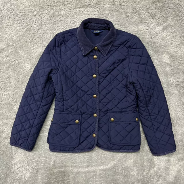 Polo Ralph Lauren Girls Blue Quilted Corduroy Trim Barn Jacket  Size Large/14-16