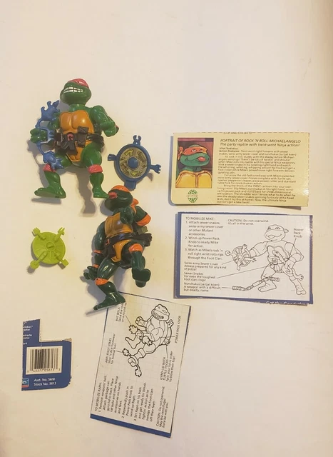 2 LOT TMNT Vintage Figures Playmates Mirage Toy 1989 Raphael and Michaelangelo