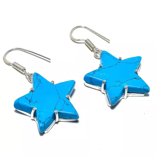 Natural Star - Santa Rosa Turquoise Gemstone 925 Sterling Silver Earring 1.7" A2