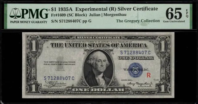 1935A $1 Silver Certificate FR-1609 "R" Experimental - Graded PMG 65 EPQ