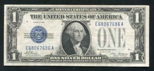 Fr. 1600 1928 $1 One Dollar “Funnyback” Silver Certificate Very Fine+ (C)