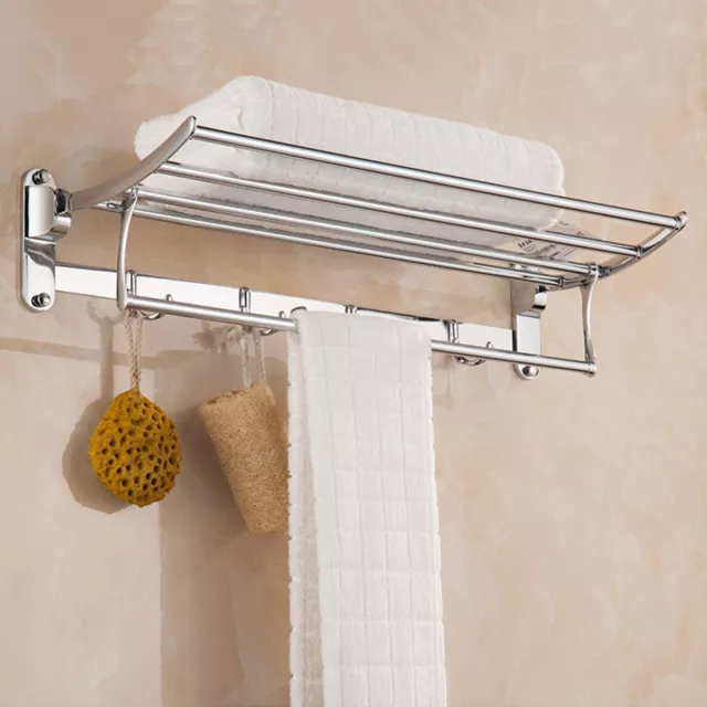Bathroom Wall Mounted Towel Rack Hotel Rail Holder Storage Shelf Stainless Steel