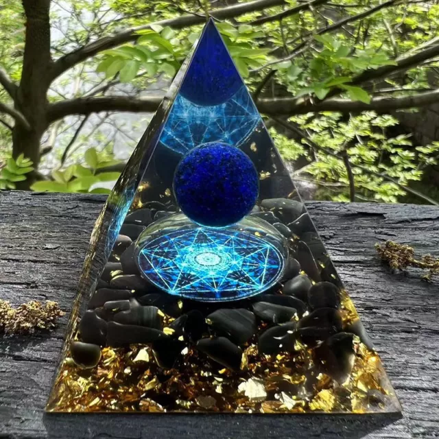 Reiki Energy Healing Large Chakra Orgone Orgonite Obsidian Crystal Pyramid