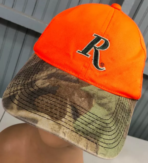 Remington Rifle Hunting Firearms Safety Orange Camo Strapback Baseball Cap Hat
