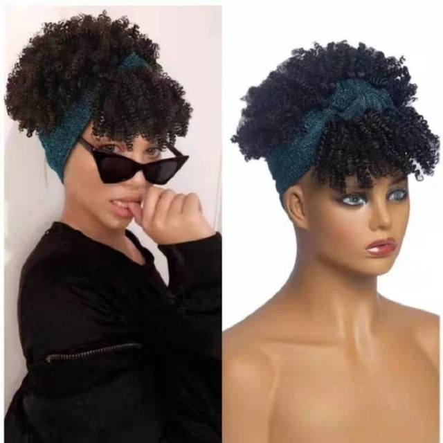 Wigs Afro Kinky Curly Wig Puff Curly Headband Wigs African Faux Locs Short Wigs