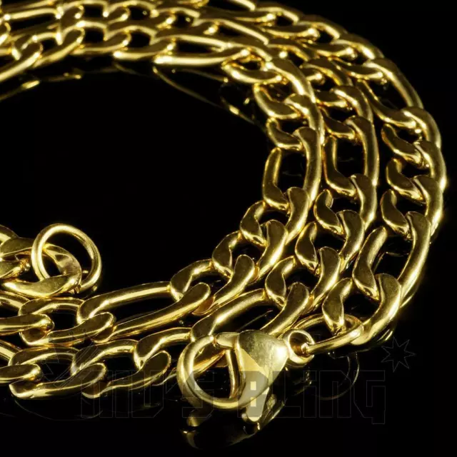 18K IP Gold Plated Solid FIGARO CHAIN Men's Link Necklace 316L Stainless Steel
