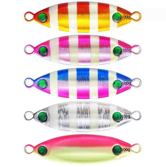 4x 60-120g Luminous Slow Jigs Fishing Lures Sinking Lead Metal Flat Jigging Bait