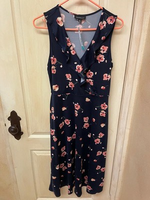 Stitch Fix Fortune & Ivy Joceline Faux Wrap Midi Knit Dress Navy Medium