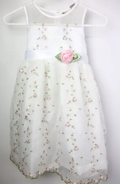 Vintage Girls Dress Size 6x White with Pink Rose Floral Embroidered Trendy Girl