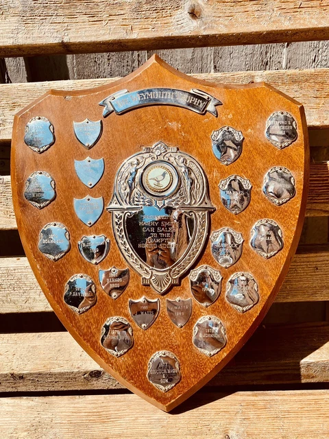 🏆 Big Vintage 1970’s Engraved Silver Trophy Wooden Shield EPNS  14” Trophies #D