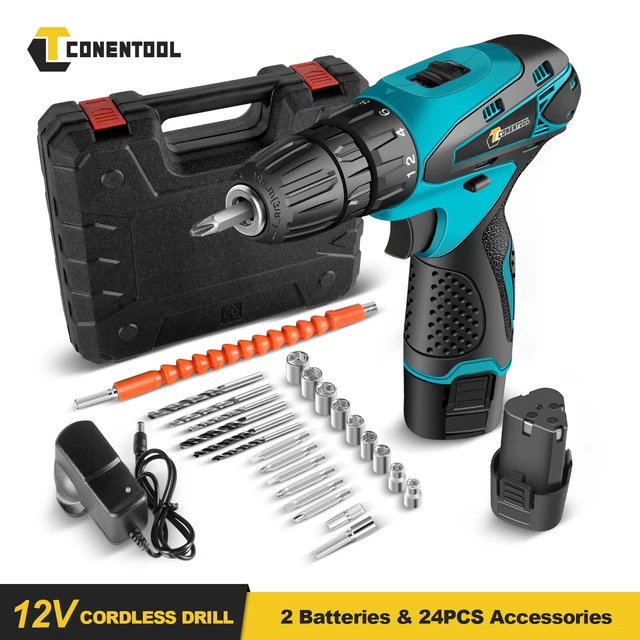 12V Cordless Drill Electric Screwdriver Power Driver Combi Drill Set 1/2 Battery