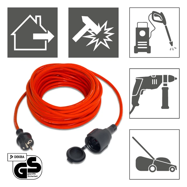 TROTEC Rallonge de qualité 15 m 230 V 1,5 mm² Prolangateur Câble d'Alimentation