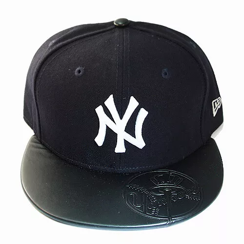 New Era MLB New York Yankees Navy 5950 Fitted Hat Faux Leather Visor Size 7 7/8 2