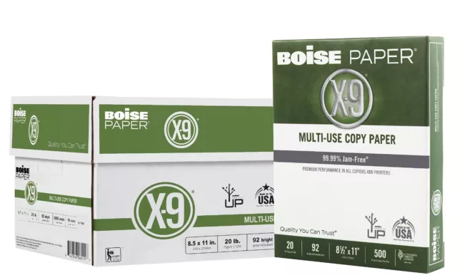 Boise X-9 Multi-Use Copy Paper, Letter, 20 Lb, Bright White, 500/Ream, 10-PK