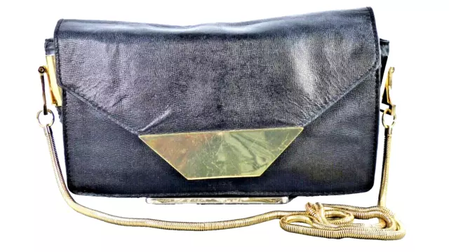 UTERQUE CLUTCH BAG Black Large Chain Shoulder Strap Party Cocktail Flap Over 34.49 PicClick UK
