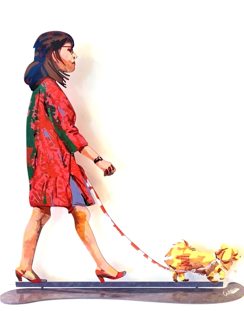 Sculpture Pop Art Métal " Dog Walker " par DAVID GERSTEIN