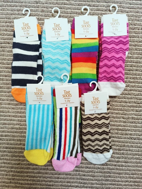7x Pairs Baby Tag Socks Heroes 1-2yr anti slip