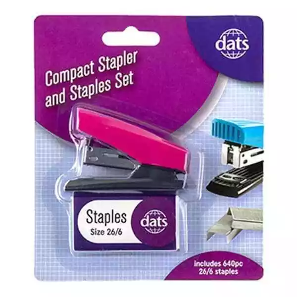 Pink Compact Stapler & Staples Set With 640pcs 26/6 Staples School Stationery