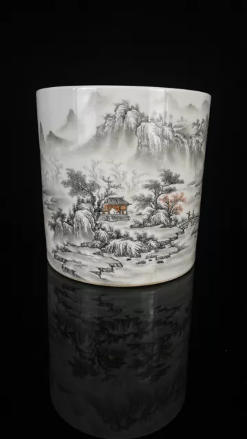Chinese Porcelain Hand-Painted Exquisite Landscape Brush Pot 14951
