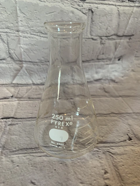 Vintage Pyrex 250 ML Erlenmeyer Flask #4980,Collectible -stopper #6