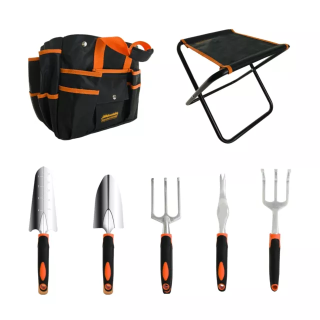 Garden Tool Set, 7 Piece Gardening Tools Set with Heavy Duty Folding Stool an... 2