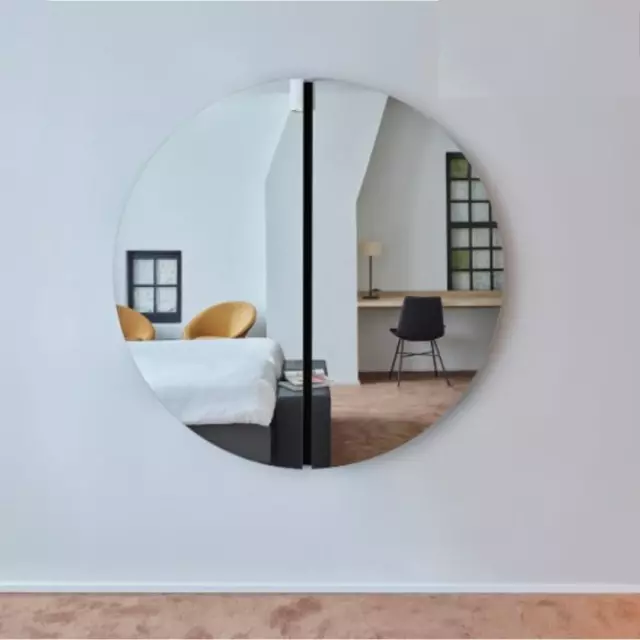 Round Wall Mirror 2 Piece Frameless Abstract All Glass Modern Stylish Home Decor