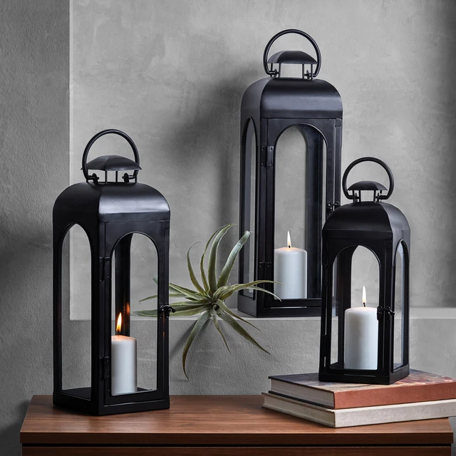 METAL CANDLE HOLDER Lantern, Black, Medium 17.48 PicClick