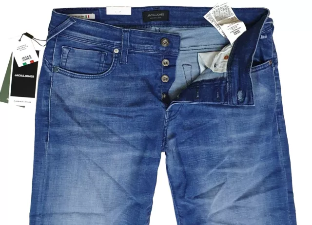 JACK & JONES Uomo Denim Blu Jeans Pantaloni Glenn Gonna Con Tratto Ottima